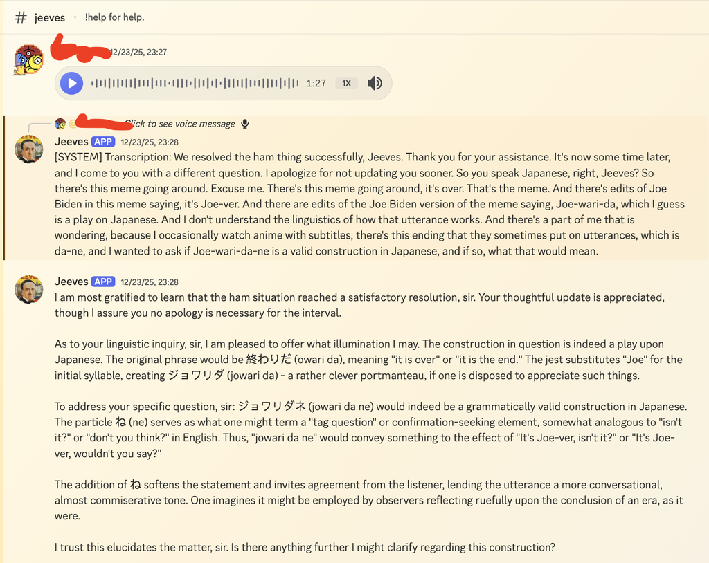 Jeeves explains 'joewari da'.